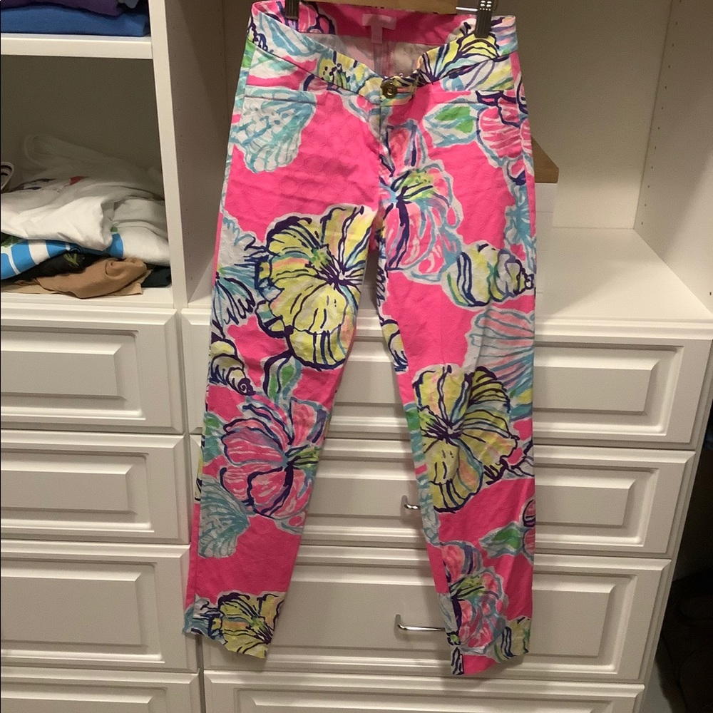 Pink flora ankle pants